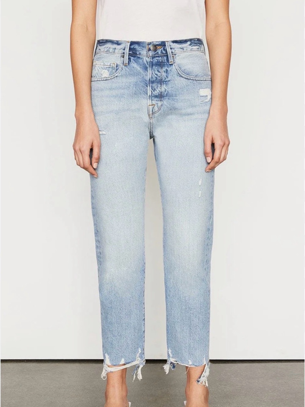 Frame Denim Light Blue Cropped Straight Jeans
